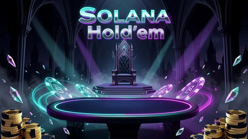 The approved Solana Hold'em neon throne room and poker table artwork