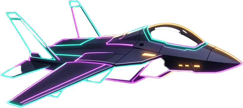 A neon tactical fighter jet launching a missile strike