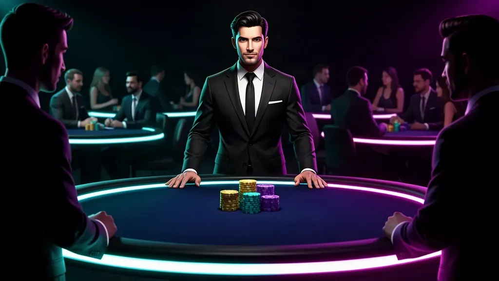 A cinematic card-free Solana Hold'em neon poker table